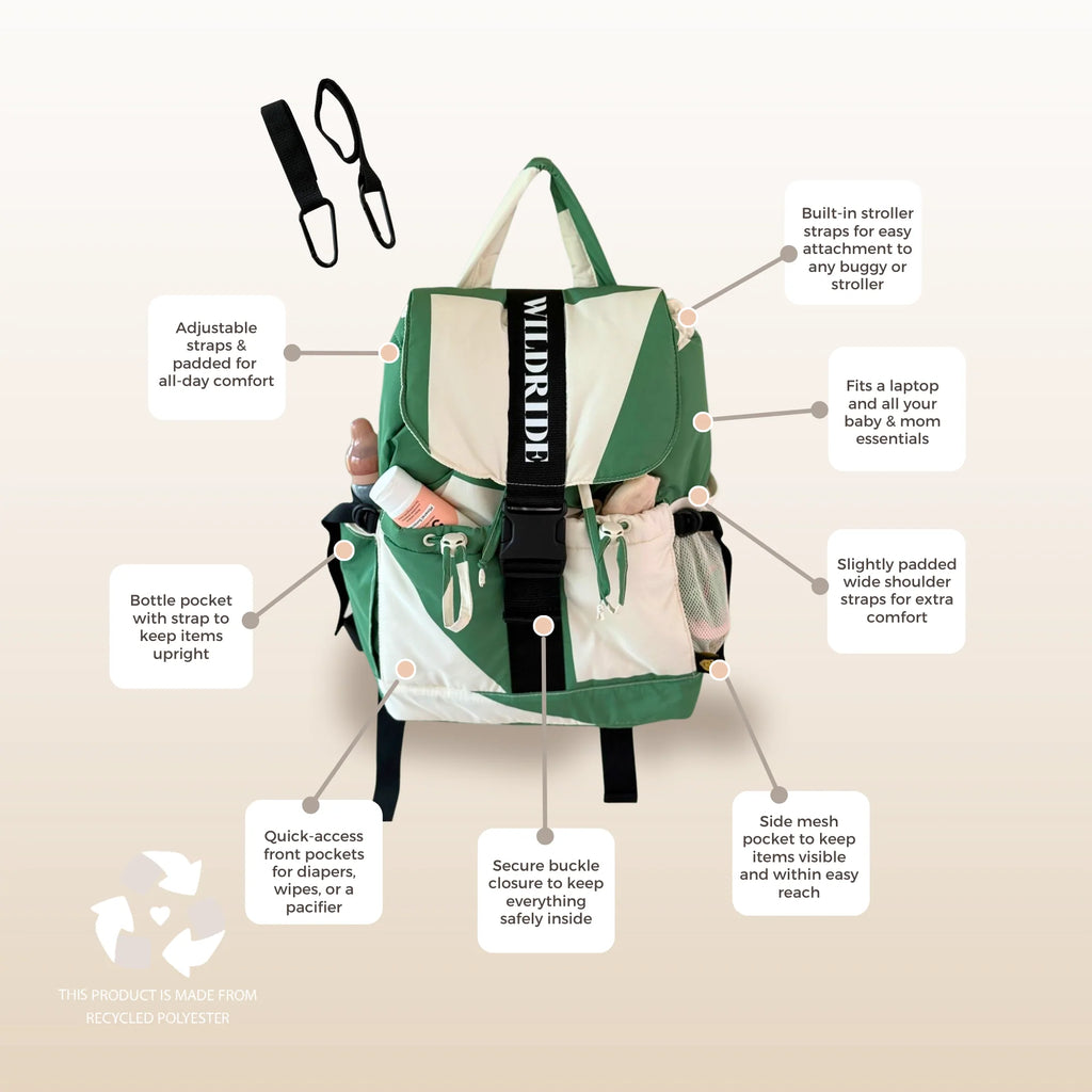 時尚媽媽包｜後背款｜翠綠圖騰